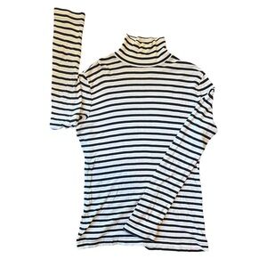 Tory Burch Navy Blue & White Striped Mockneck Shirt Size Small